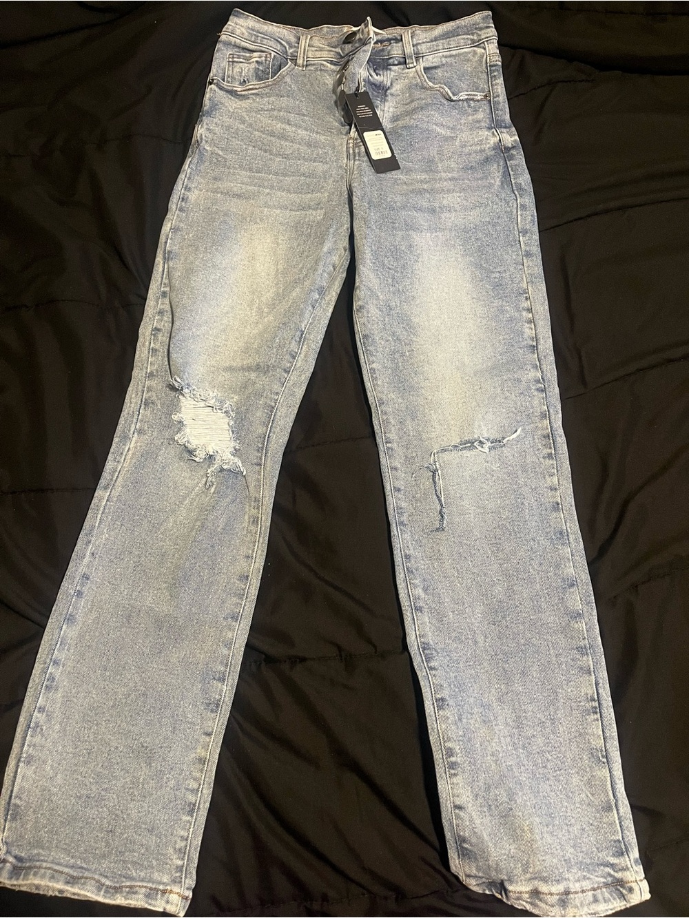 Fashion Nova Light Blue Straight Leg Distressed Jeans